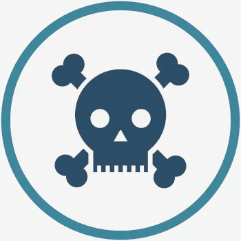 Icon that represents the irreparable consequences of unlicensed hair surgery. Skull and crossbones image.
